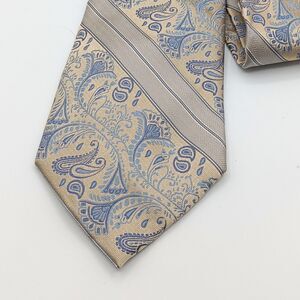 Antonio Fellini Silk Tie Mens 61.5” Gold Blue Floral Paisley Designer Wide New